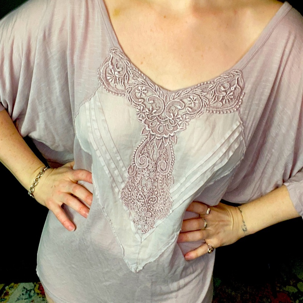 Free People Lavender Appliqué Top
